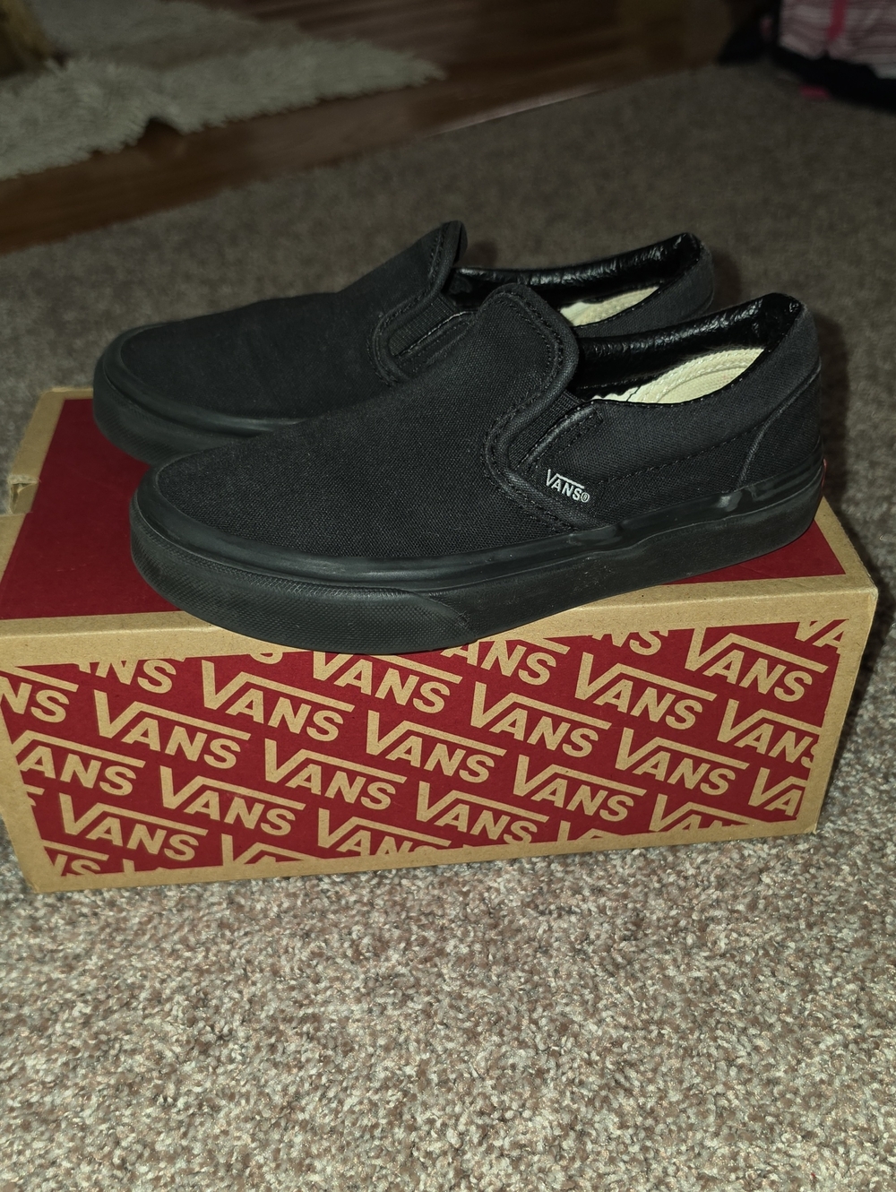 Vans Kids Asher Classic Black On Black Slip-On Skateboard Shoes Size 13.5